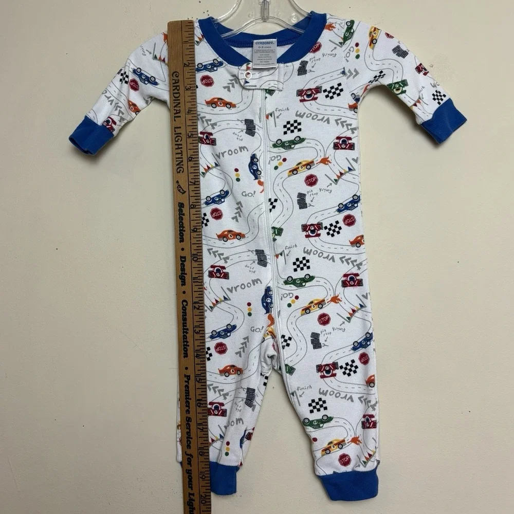 Vintage 2007 Gymboree Jumpsuit One-piece Pajamas Zipper Race Cars Sleeper